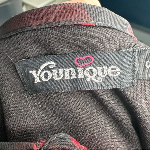 Younique floral mesh midi dress red black rhinestone tie front size S Y2K - Picture 7 of 7